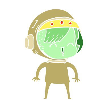 mutlu düz renk tarzı çizgi film alan kız