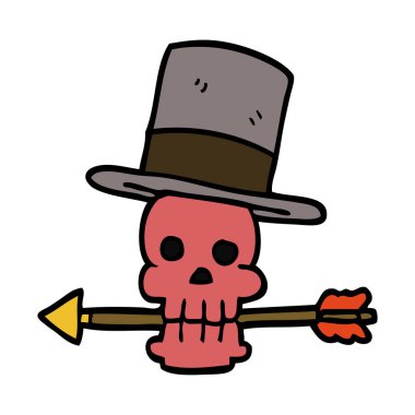 çizgi film doodle kafatası ve ok