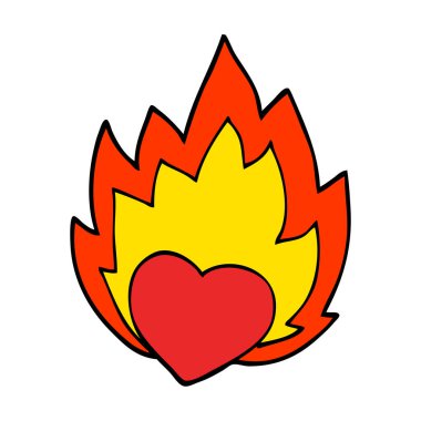 çizgi film doodle yanan kalp