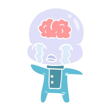 düz renk tarzı çizgi film büyük beyin uzaylı ağlıyor