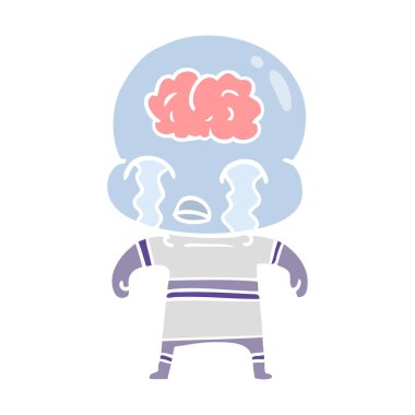 düz renk tarzı çizgi film büyük beyin uzaylı ağlıyor