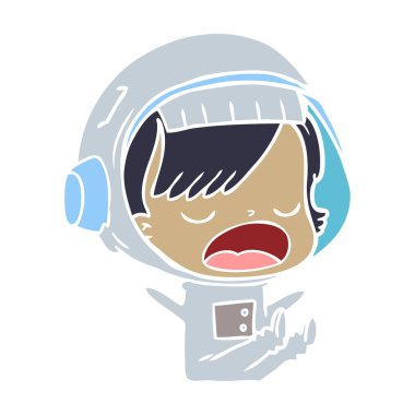 düz renk tarzı çizgi film astronot kadın açıklayan