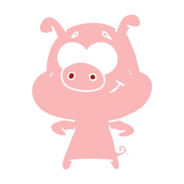 mutlu düz renk tarzı çizgi film domuz