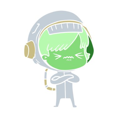 kızgın düz renk tarzı çizgi film alan kız