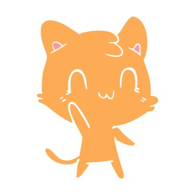 düz renk stil karikatür mutlu kedi