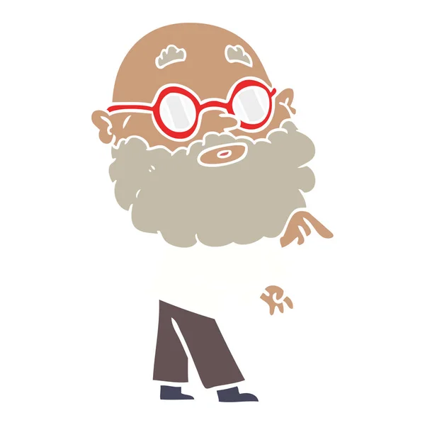 Dibujos Animados Color Plano Hombre Curioso Con Barba Gafas — Archivo Imágenes Vectoriales
