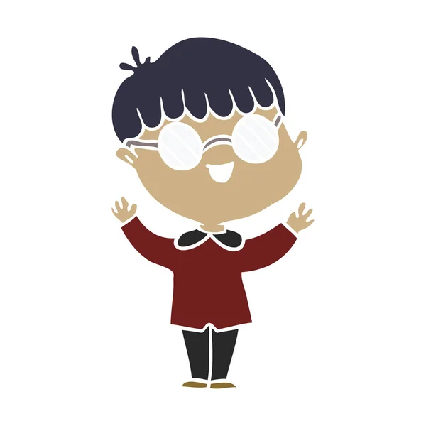 Chico Dibujos Animados Estilo Color Plano Con Gafas — Vector de stock