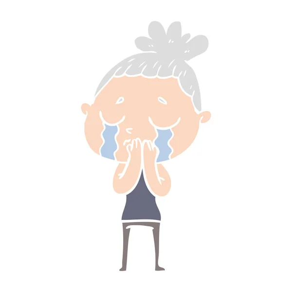 Flat Color Style Cartoon Crying Woman — Stock Vector