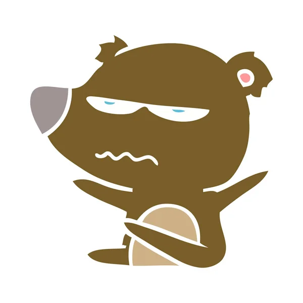 怒った熊フラット色のスタイルの漫画 — ストックベクタ