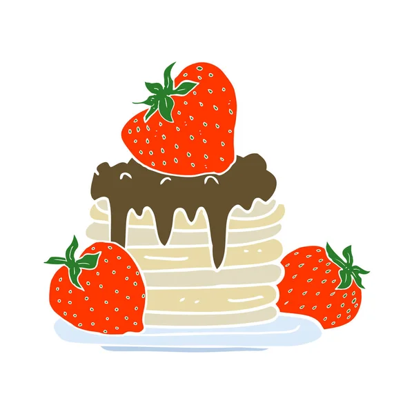 Flat Color Illustration Pancake Stack Strawberries — Stock Vector