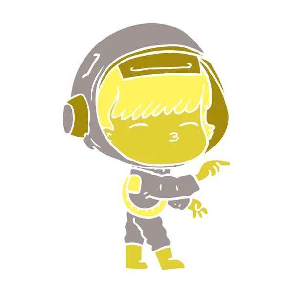 Flat Color Style Cartoon Curious Astronaut — Stock Vector