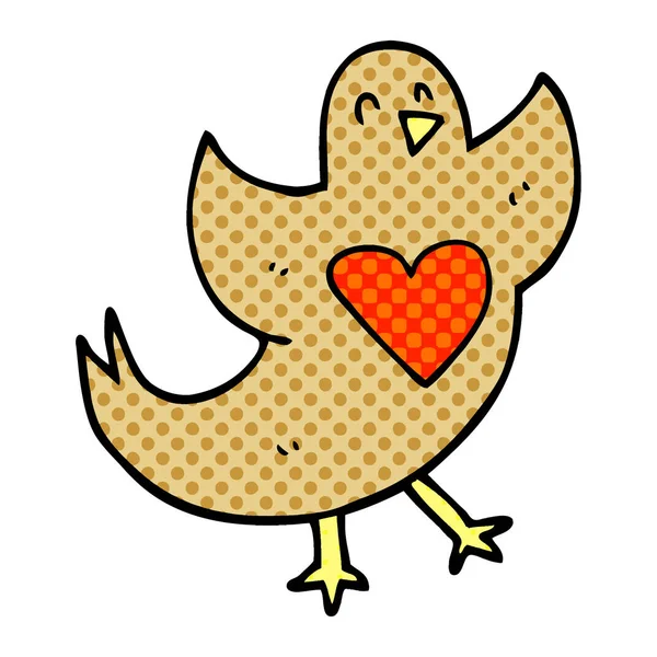 Cartoon Doodle Vogel Met Liefde Hart — Stockvector