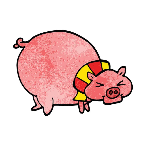 Dessin Animé Doodle Gros Porc — Image vectorielle