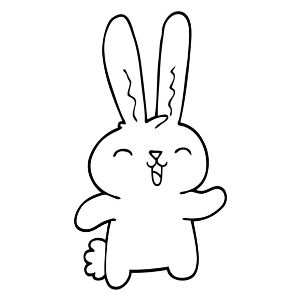 Linea Disegno Cartone Animato Coniglio Felice — Vettoriale Stock