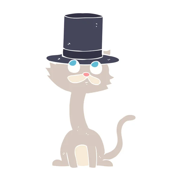 Flat Color Illustration Cat Top Hat — Stock Vector