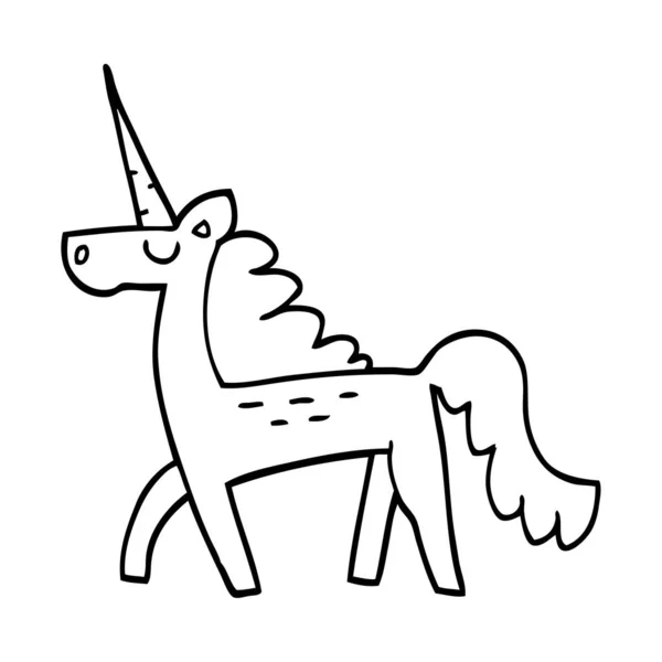 Dessin Ligne Dessin Animé Magique Licorne — Image vectorielle