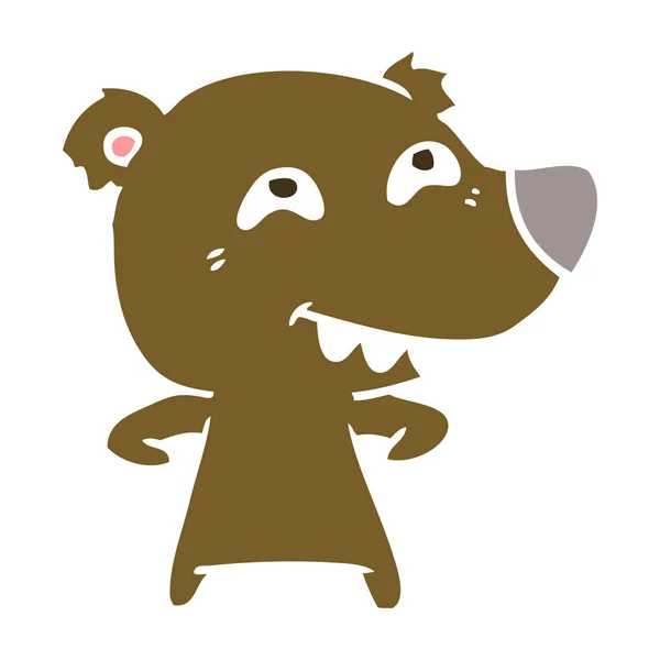 Urso Desenho Animado Estilo Cor Plana Mostrando Dentes — Vetor de Stock
