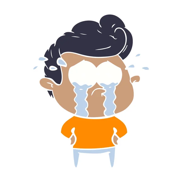 Flat Color Style Cartoon Crying Man — Stock Vector