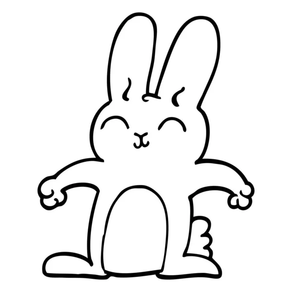 Happy Line Drawing Cartoon Rabbit — Stock Vector