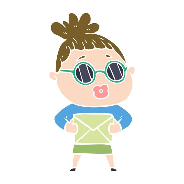 Flat Color Style Cartoon Woman Wearing Sunglasses — Stock Vector