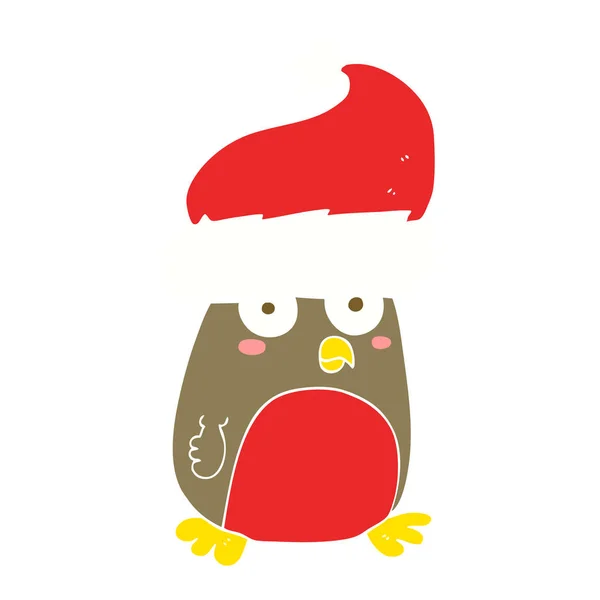 Illustration Couleur Plate Noël Robin Portant Chapeau Père Noël — Image vectorielle