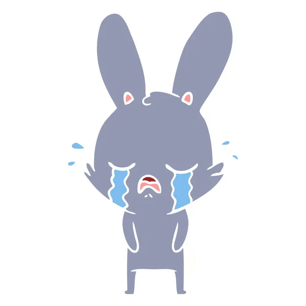 Cute Flat Color Style Cartoon Rabbit Crying — Stock Vector