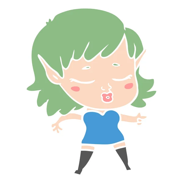 Pretty Flat Color Style Cartoon Elf Girl — Stock Vector