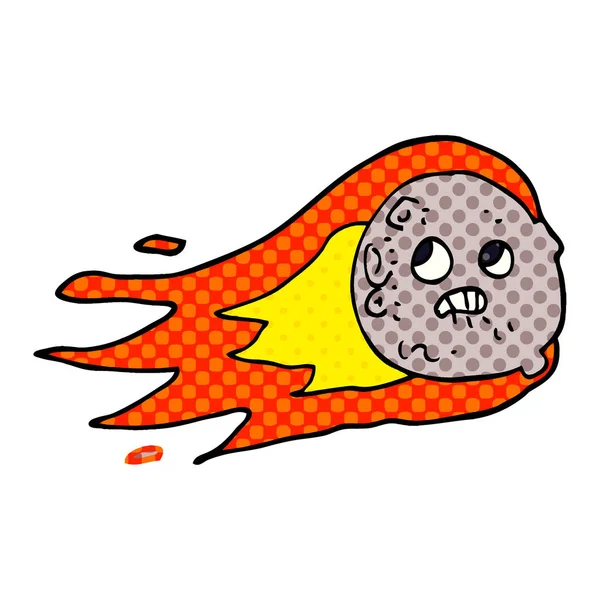 Cartoon Doodle Flaming Asteroid — Stock Vector