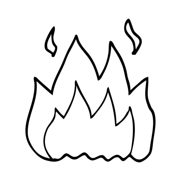 Line Drawing Cartoon Fire Burning — Stock Vector