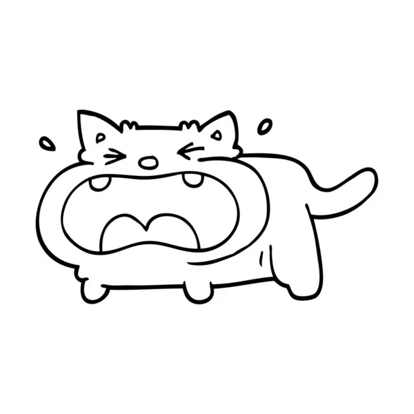 Línea Dibujo Dibujos Animados Llorando Gato — Vector de stock