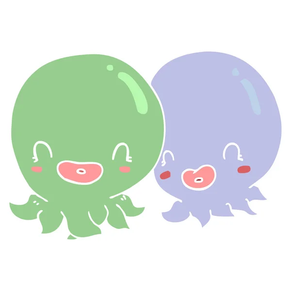 Δύο Octopi Καρτούν Στυλ Επίπεδη Χρώμα — Διανυσματικό Αρχείο