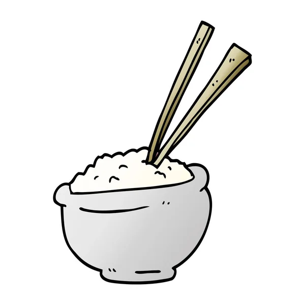 Γελοιογραφία Doodle Μπολ Ρυζιού Chopsticks — Διανυσματικό Αρχείο