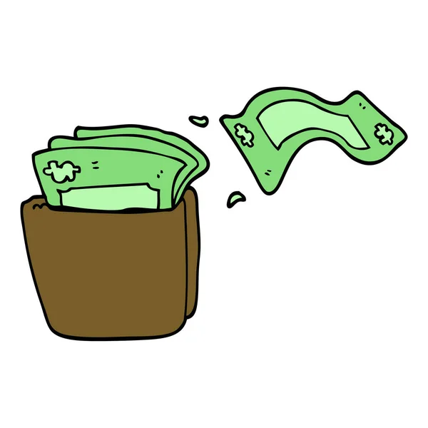 Caricatura Doodle Cartera Llena Dinero — Vector de stock