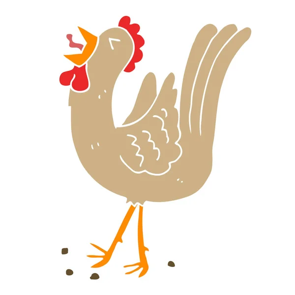 Flat Color Style Cartoon Crowing Cockerel — Stock Vector