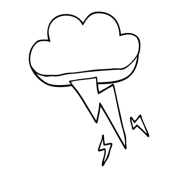 Linienzeichnung Cartoon Gewitterwolke Und Blitz — Stockvektor