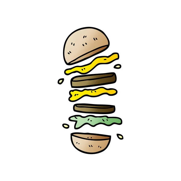 Burger Doodle Dessin Animé Sur Fond Blanc — Image vectorielle