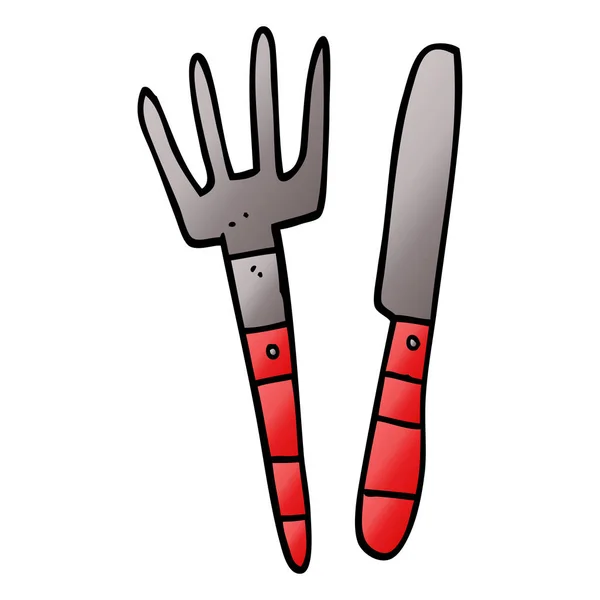 Cuchillo Garabato Dibujos Animados Tenedor — Vector de stock