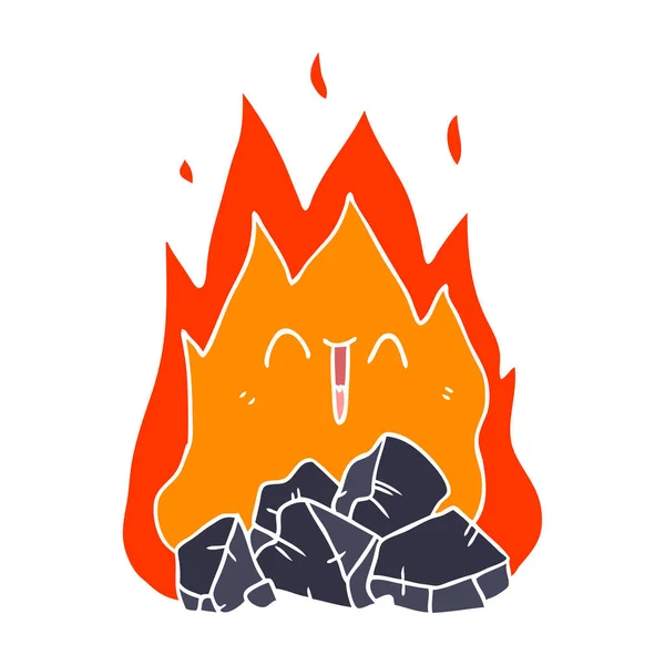 Flat Color Style Cartoon Blazing Coal Fire — Stock Vector