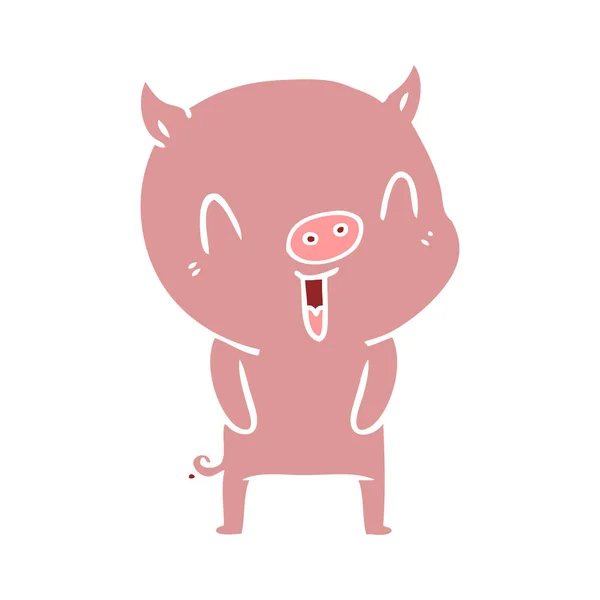 Happy Flat Color Style Cartoon Pig — Stock Vector