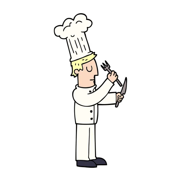 Cartoon Doodle Koch Mit Messer Und Gabel — Stockvektor