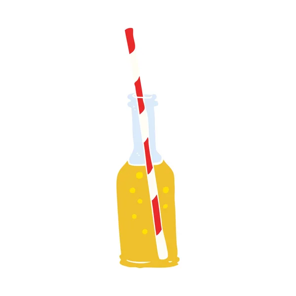 ソーダの瓶とわらのフラット カラー イラスト — ストックベクタ