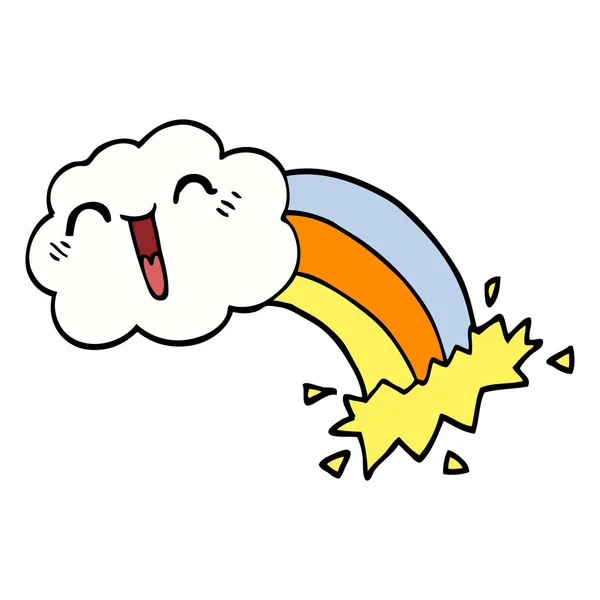 Desenho Animado Doodle Nuvem Feliz Arco Íris — Vetor de Stock