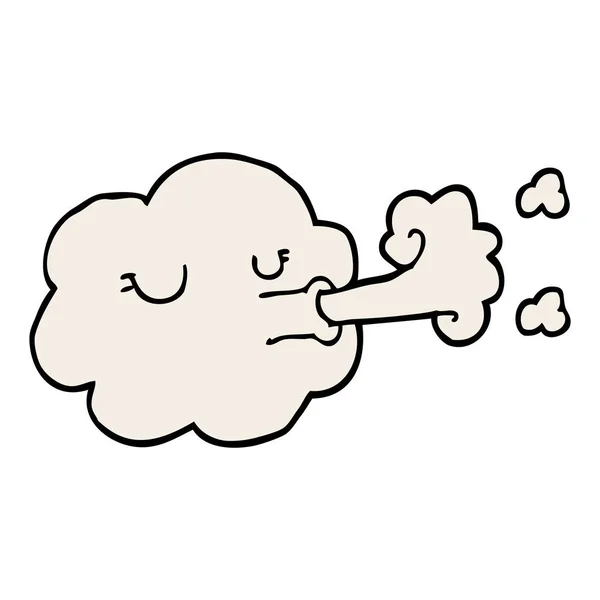 Dessin Animé Doodle Nuage Soufflant Coup Vent — Image vectorielle