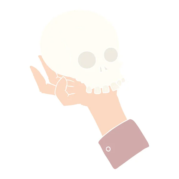 Flat Color Style Cartoon Hand Holding Skull — Stock Vector