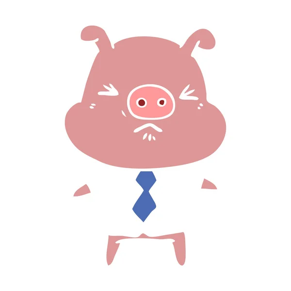 Plat Couleur Style Dessin Animé Cochon Colère Chemise Cravate — Image vectorielle