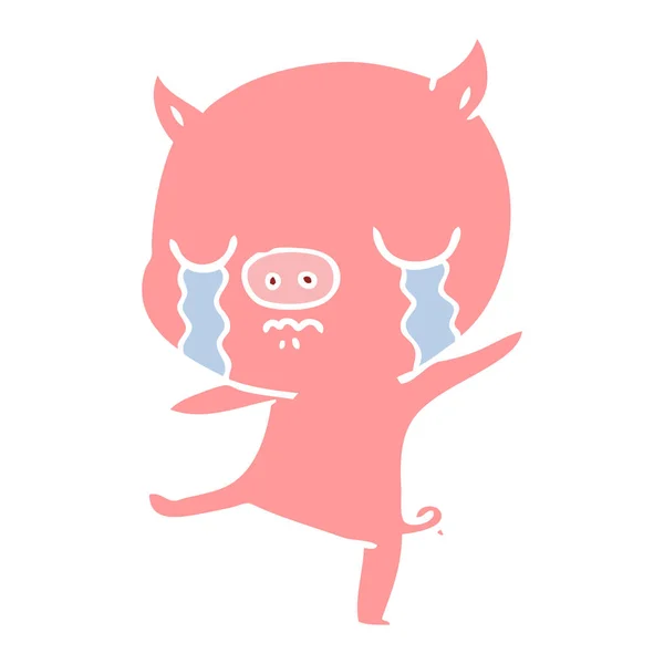 Flat Color Style Cartoon Pig Crying — Stock Vector