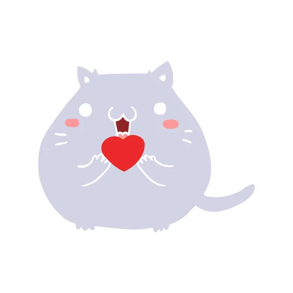 Милый Плоский Цветной Мультик Стиле Влюбленной Кошки — стоковый вектор