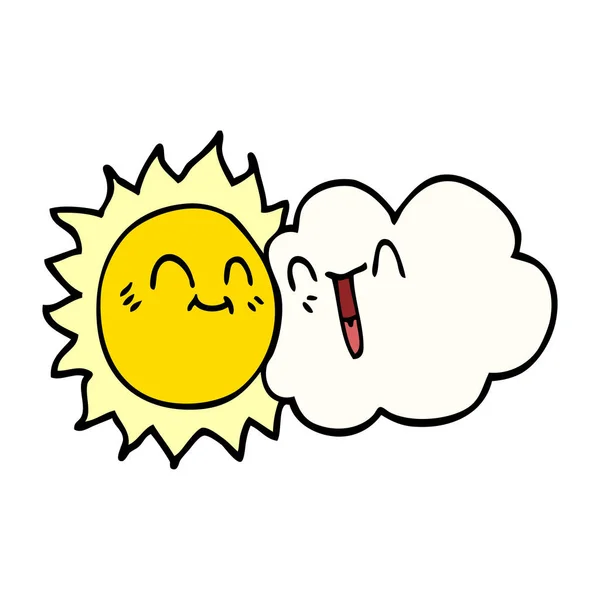 Dibujos Animados Garabato Feliz Sol Nube — Vector de stock