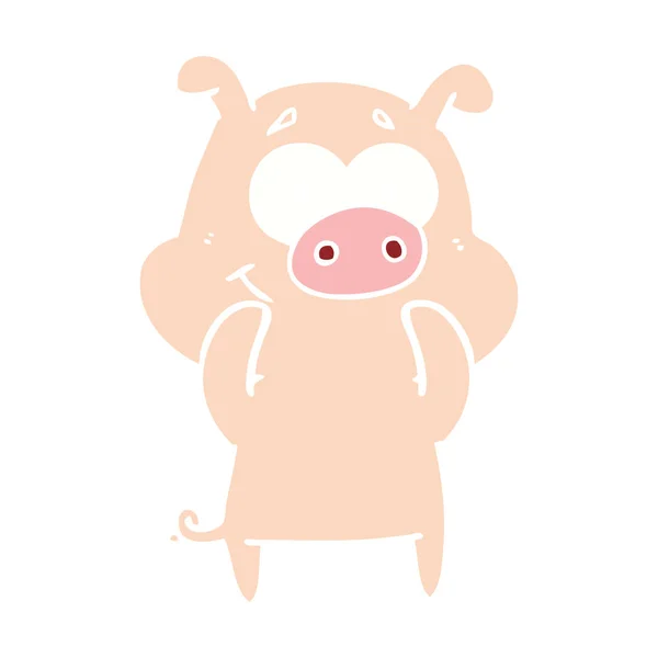Feliz Color Plano Estilo Dibujos Animados Cerdo — Archivo Imágenes Vectoriales