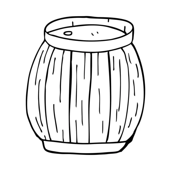 Line Drawing Cartoon Beer Barrel — Stock Vector